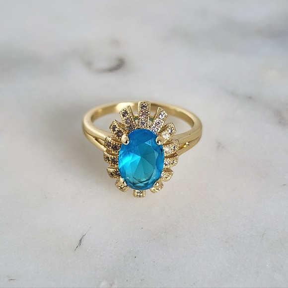 Jewelry - Elegant Gold and Blue Gemstone Ring